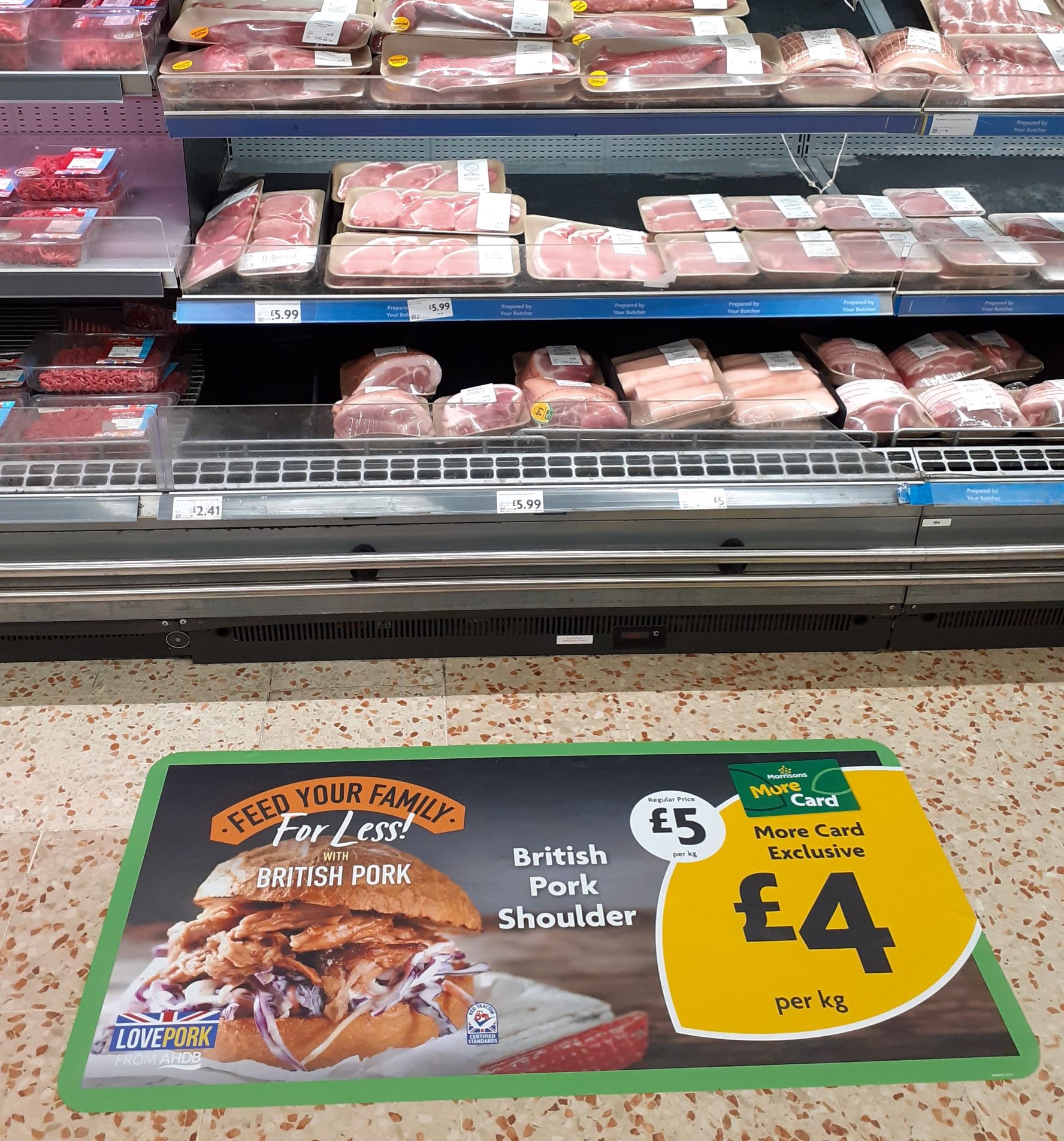 supermarket floor sticker with pork campaign messaging